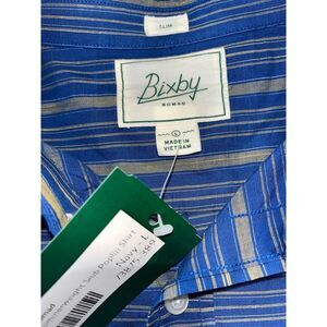 Bixby Nomad Shirt Mens Large L Blue Gray Striped Slim‎ Long Sleeve